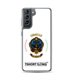 Samsung phone case with European Sailor design featuring maritime anchor emblem, nautical symbols, European crew identity, and 7SHORT1LONG logo.