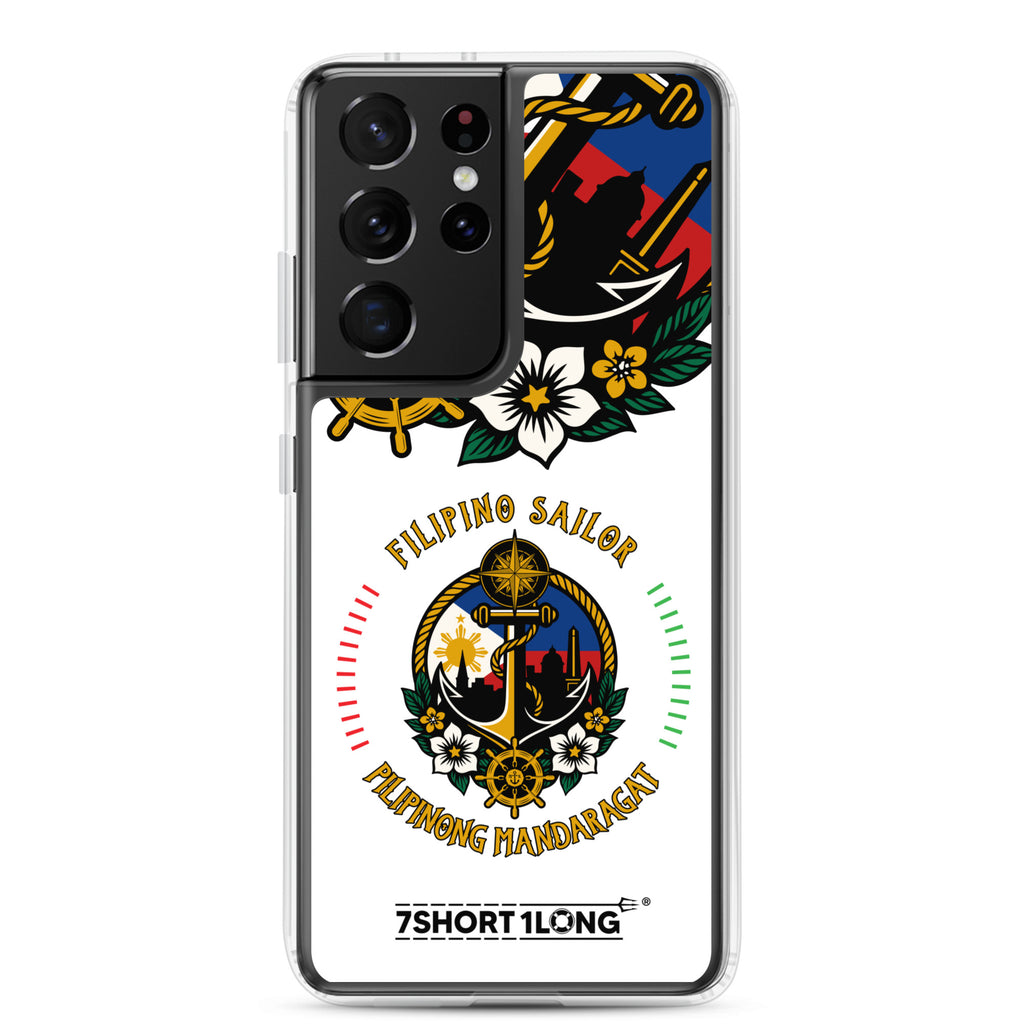 Clear Samsung Galaxy S21 Ultra case featuring a Filipino nautical seafarer anchor design by 7SHORT1LONG®.