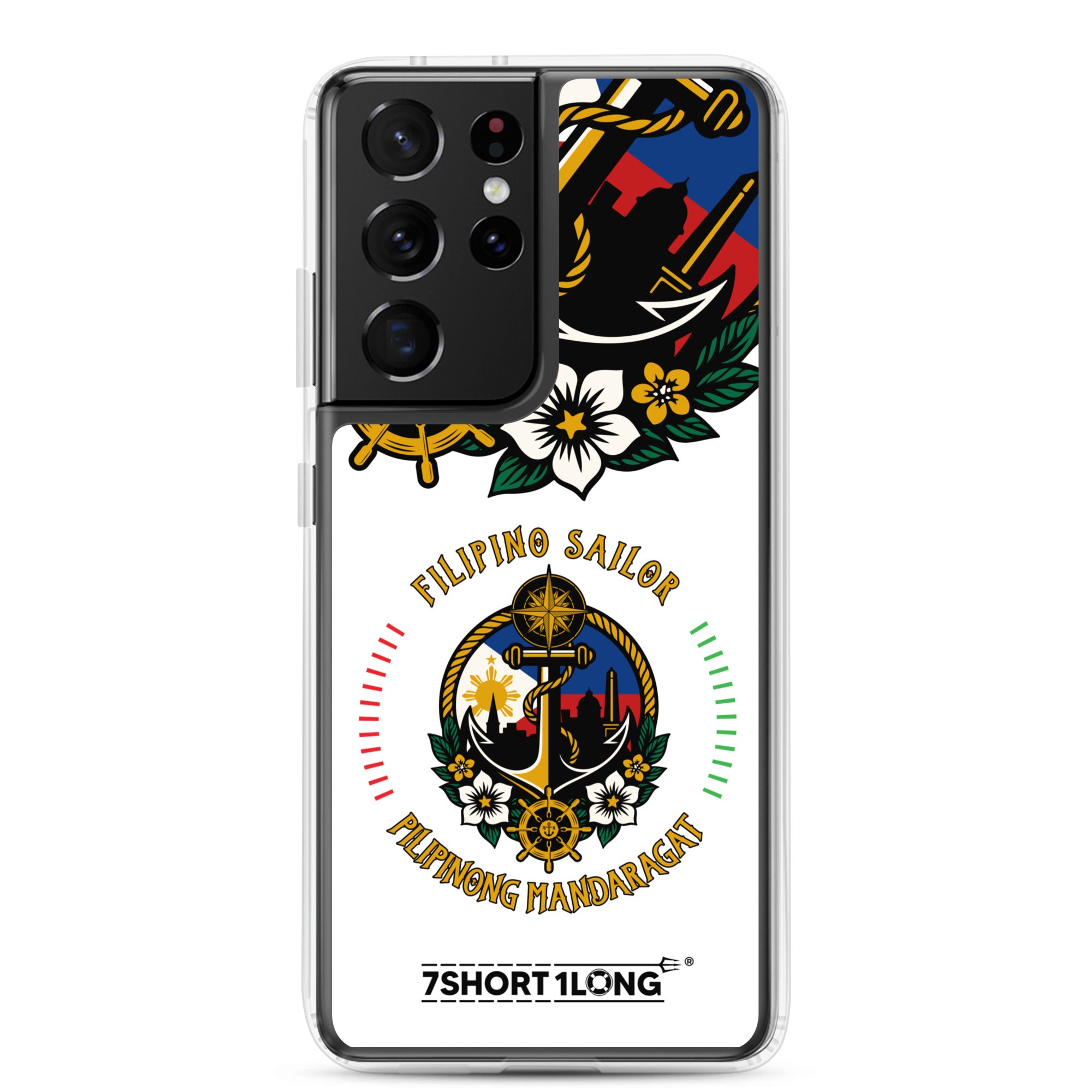 Clear Samsung Galaxy S21 Ultra case featuring a Filipino nautical seafarer anchor design by 7SHORT1LONG®.