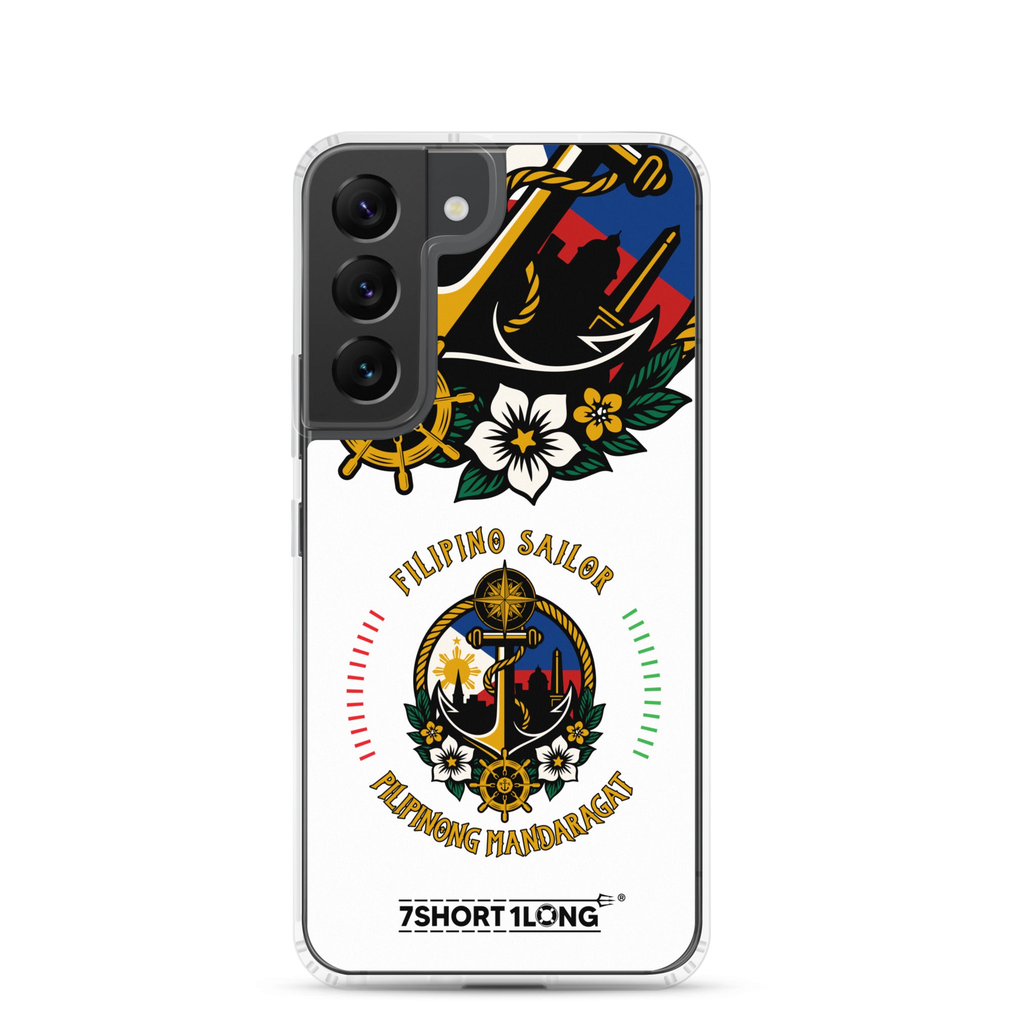 Clear Samsung Galaxy S22 case with Filipino Nautical Seafarer Anchor design by 7SHORT1LONG®. Transparent protective phone cover.