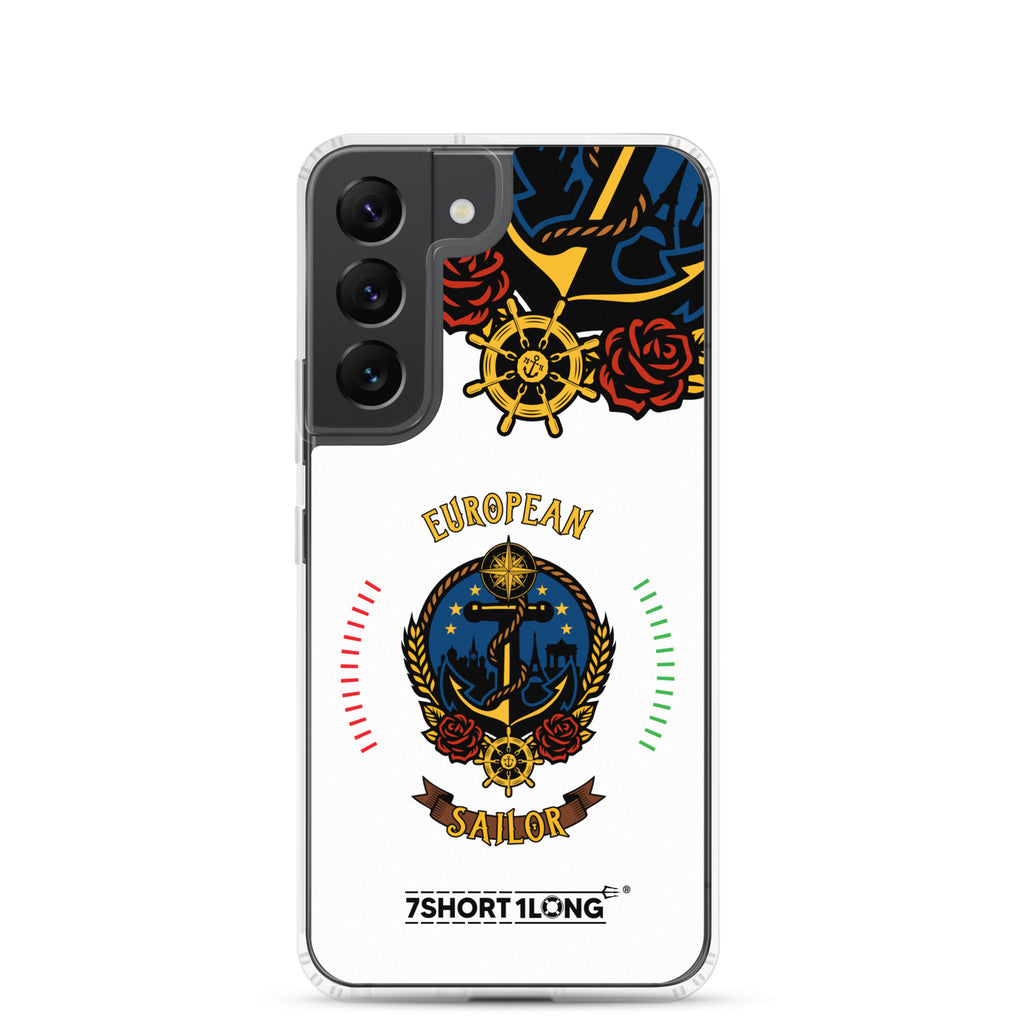 Clear Samsung Galaxy S22 case with European sailor seafarer anchor design by 7SHORT1LONG® featuring nautical anchor artwork.