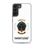 Samsung phone case with European Sailor design featuring maritime anchor emblem, nautical symbols, European crew identity, and 7SHORT1LONG logo.