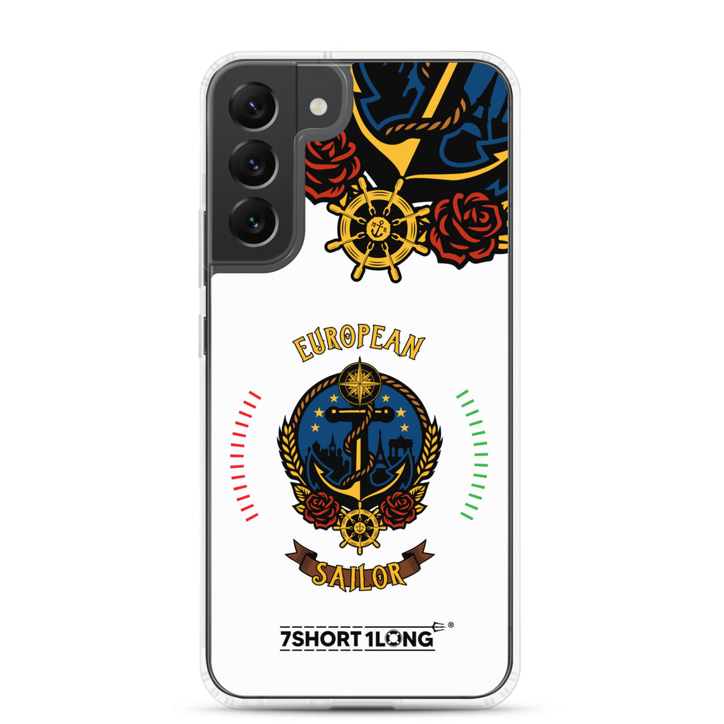 Clear Samsung Galaxy S22 Plus case with European sailor anchor design by 7SHORT1LONG® featuring seafarer-themed artwork.