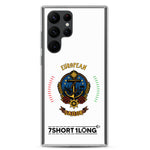 Samsung phone case with European Sailor design featuring maritime anchor emblem, nautical symbols, European crew identity, and 7SHORT1LONG logo.