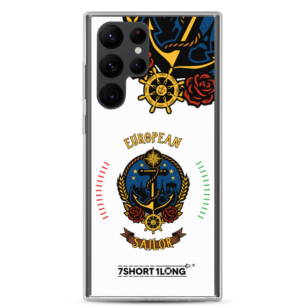 Clear Samsung Galaxy S22 Ultra case with European sailor anchor design by 7SHORT1LONG® featuring seafarer nautical artwork.