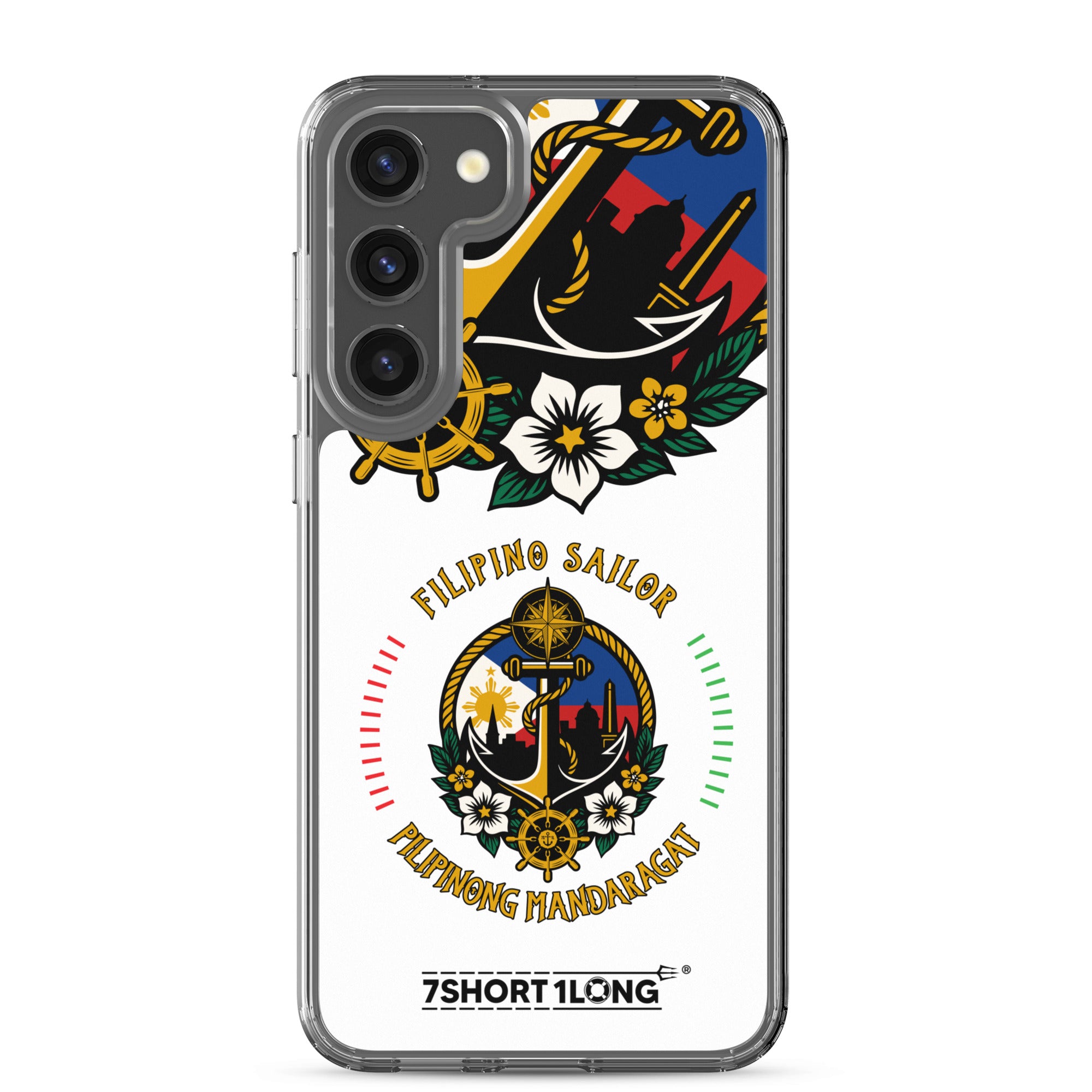 Clear Samsung Galaxy S23 Plus case with Filipino nautical seafarer anchor design by 7SHORT1LONG®