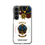 Clear Samsung Galaxy S24 case with European sailor seafarer anchor design by 7SHORT1LONG®, showcasing nautical-themed artwork on the phone.