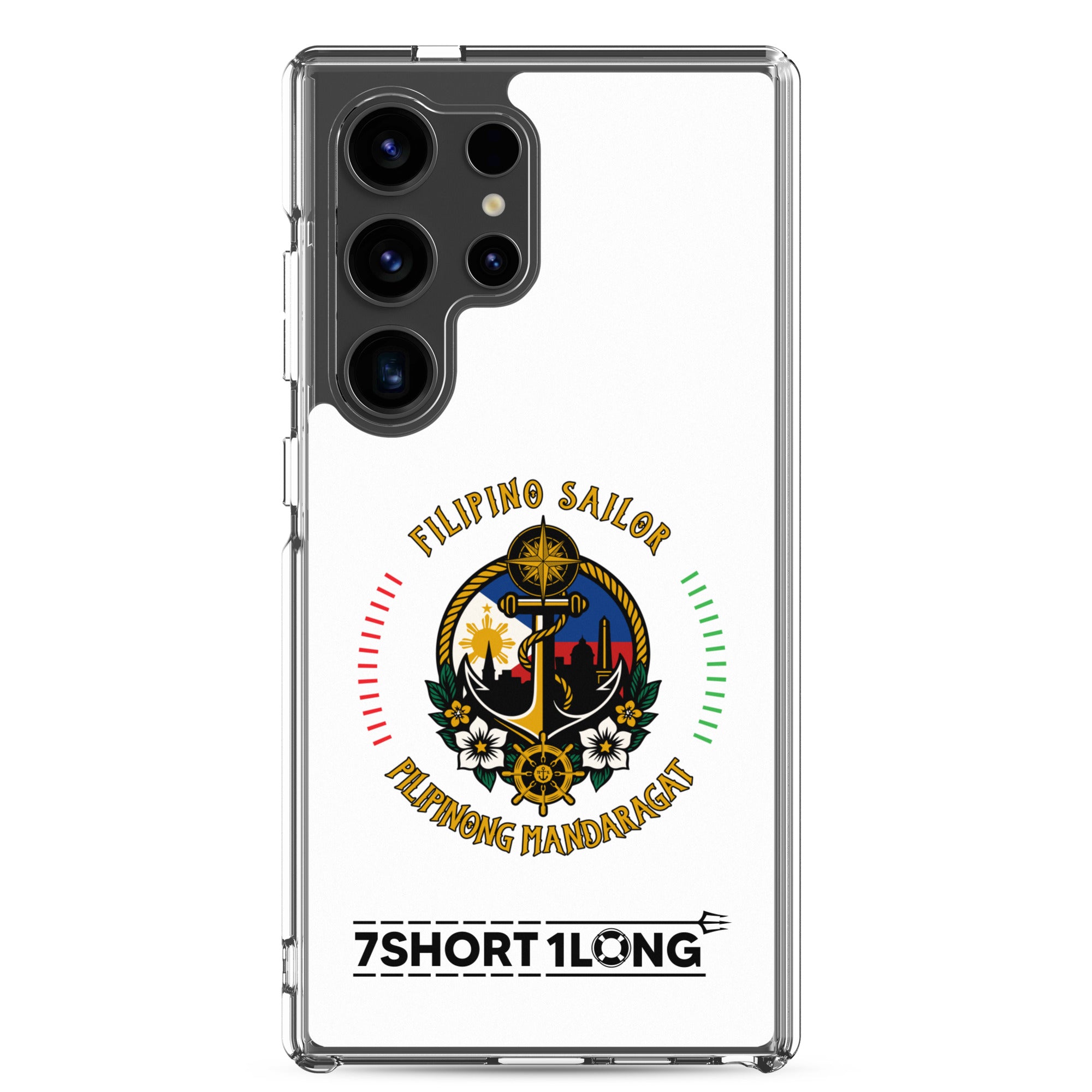 Samsung hard case with Philippine Sailor design featuring maritime anchor emblem, nautical symbols, Filipino crew identity, and 7SHORT1LONG logo Main image