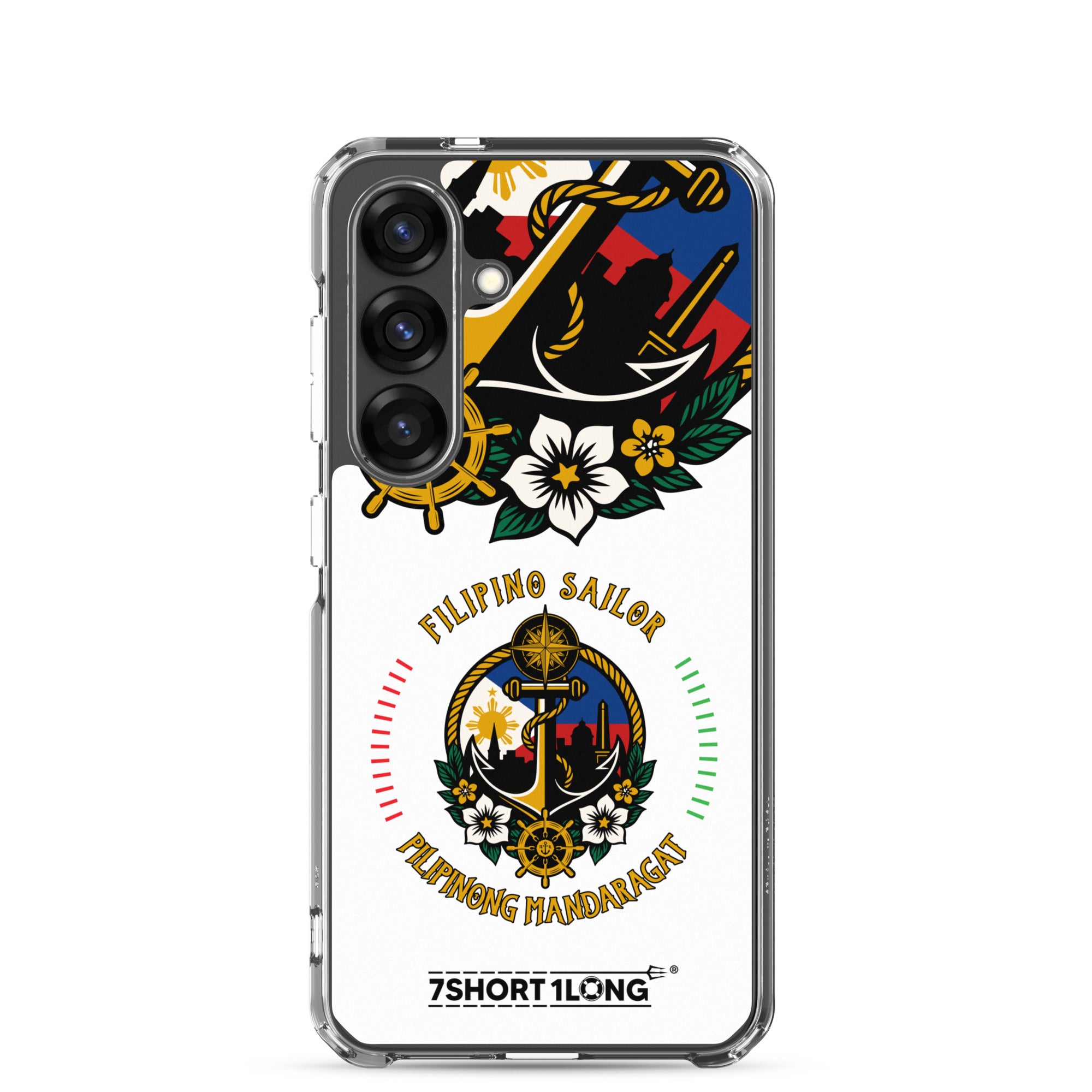 Clear Samsung Galaxy S25 case with Filipino nautical seafarer anchor design by 7SHORT1LONG®.