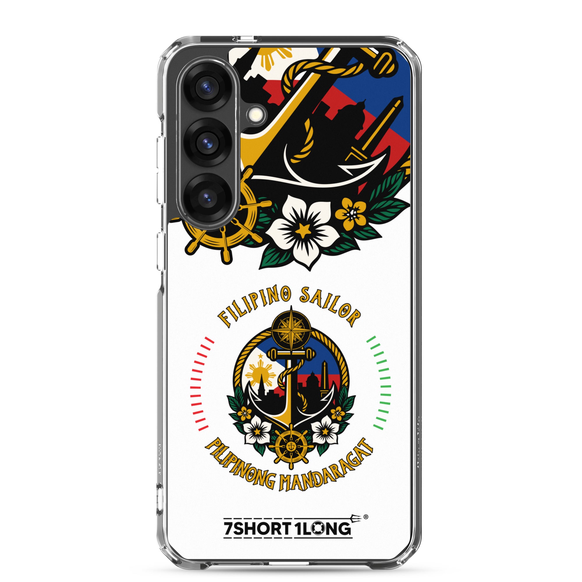 Clear Samsung Galaxy S25+ case with Filipino nautical seafarer anchor design by 7SHORT1LONG®.