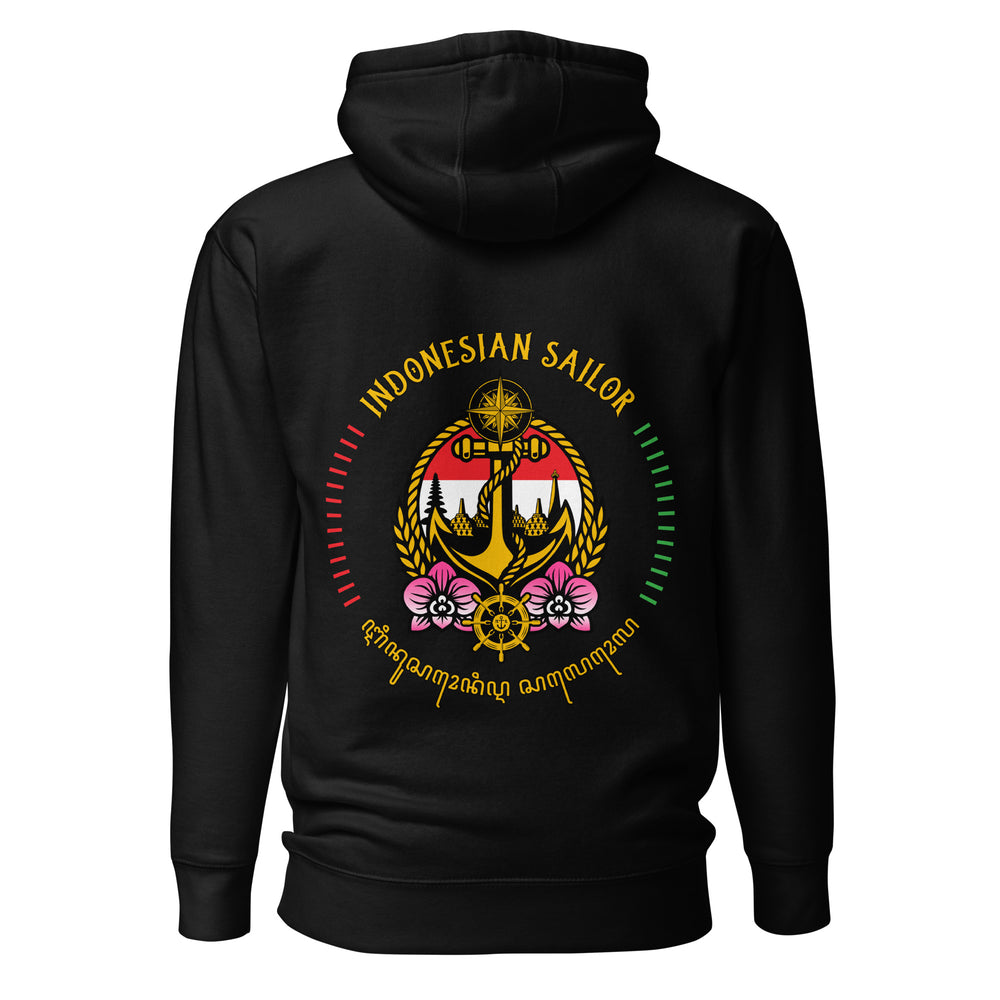 Crew hoodie representing an Indonesian sailor, symbolizing professionalism, teamwork, and international seafaring identity on board a vessel with anchor motive