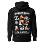 Maritime Safety Drill Hoodie with No Drill on Monday design showing shipboard emergency drill icons.