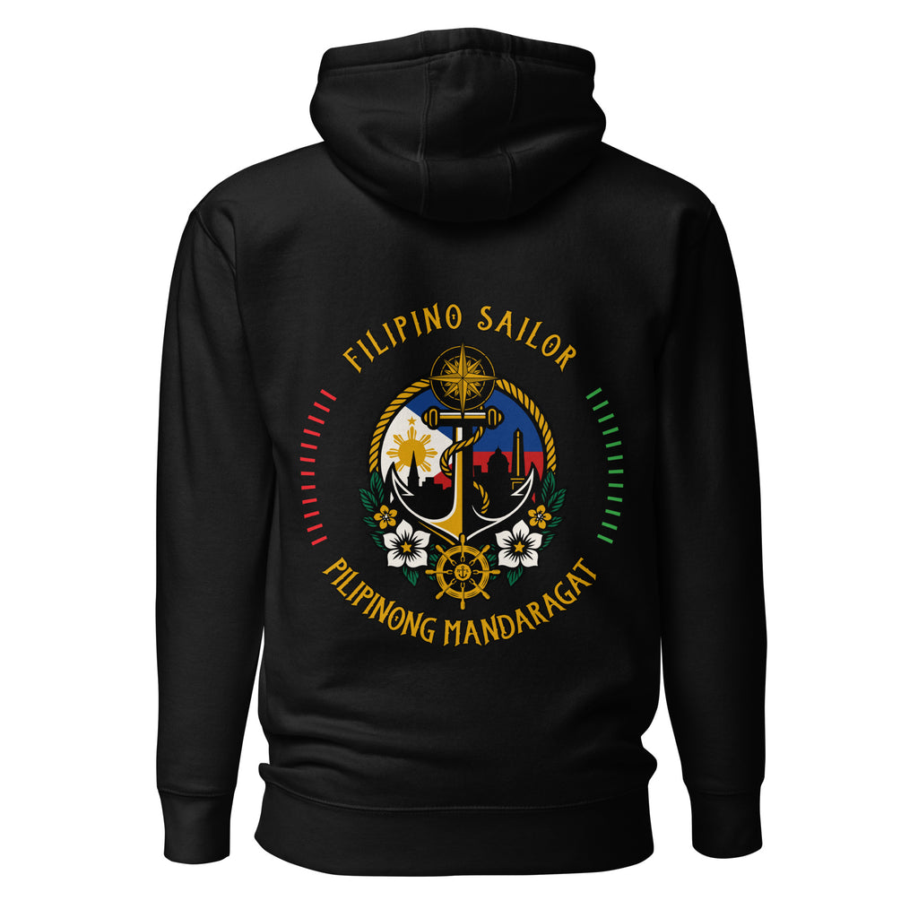 Unisex Filipino Sailor Hoodie by 7SHORT1LONG® in black with a cotton heritage design on the back, premium pullover style.