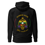 Unisex black Myanmar Sailor Hoodie by 7SHORT1LONG® with cotton heritage fabric and a graphic sailor design on the back.