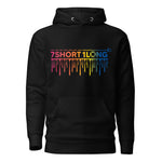 Black hoodie featuring the 7Short1Long logo in a multicolor dripping design, symbolizing diversity, crew unity, and life at sea under the message One Ocean One Crew.