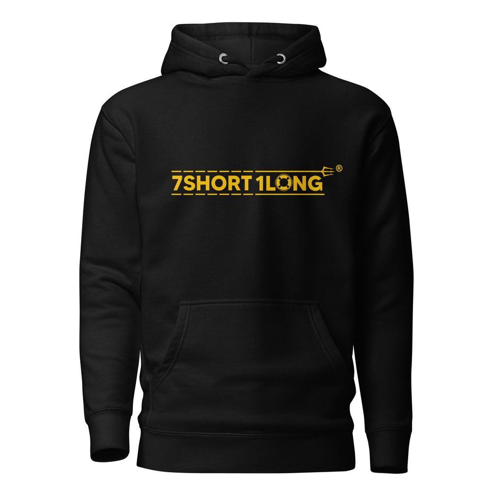 Unisex black Indian Sailor Hoodie by 7SHORT1LONG® with front graphic, made of cotton-heritage fabric, casual and comfortable pullover style.