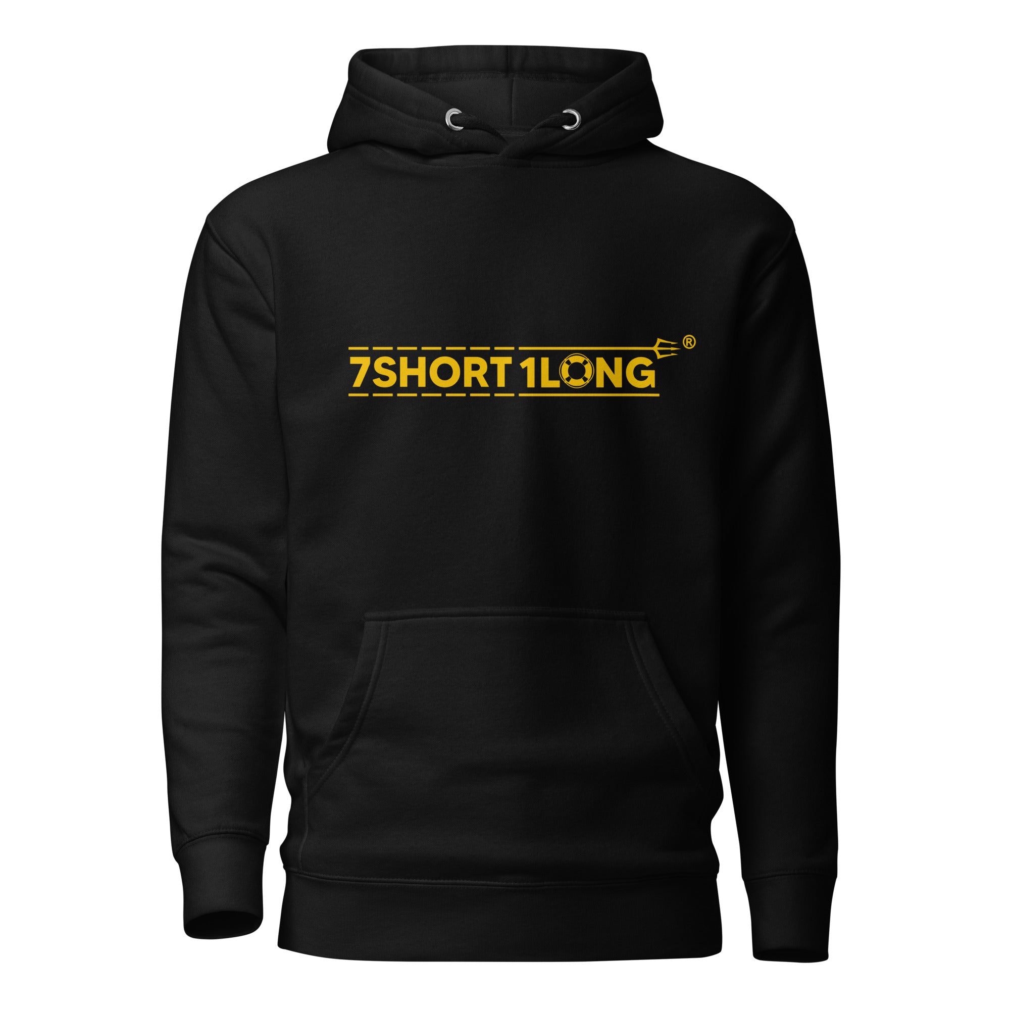Unisex black Indian Sailor Hoodie by 7SHORT1LONG® with front graphic, made of cotton-heritage fabric, casual and comfortable pullover style.
