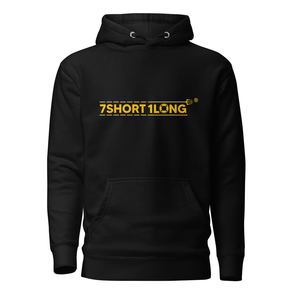Unisex black European Sailor Hoodie by 7SHORT1LONG® with front design, made of premium cotton heritage fabric.