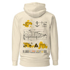 Unisex Cruise Ship Tender Hoodie by 7SHORT1LONG® in bone color, cotton heritage fabric, showing front view with hood and logo.