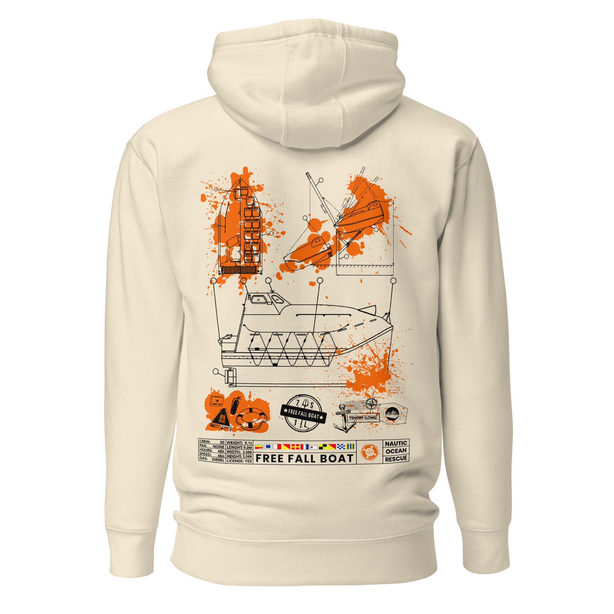 Unisex cotton hoodie from 7SHORT1LONG® with a bone color, featuring a premium pullover design and relaxed fit.