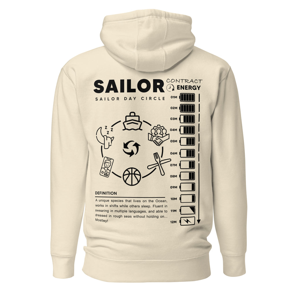 Unisex Seafarer Daily Life Hoodie by 7SHORT1LONG® in bone color, featuring a cotton heritage fabric and comfortable pullover design.