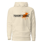 Beige hoodie featuring the 7Short1Long logo with a bold orange color spot accent, inspired by maritime signal colors, crew work, and seafarer identity.