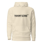 Unisex cotton hoodie from 7SHORT1LONG® with a front design, in a bone color, featuring a comfortable pullover style.