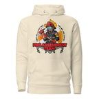 Unisex firefighting crew hoodie by 7SHORT1LONG® in bone color, made of cotton heritage fabric with front design.