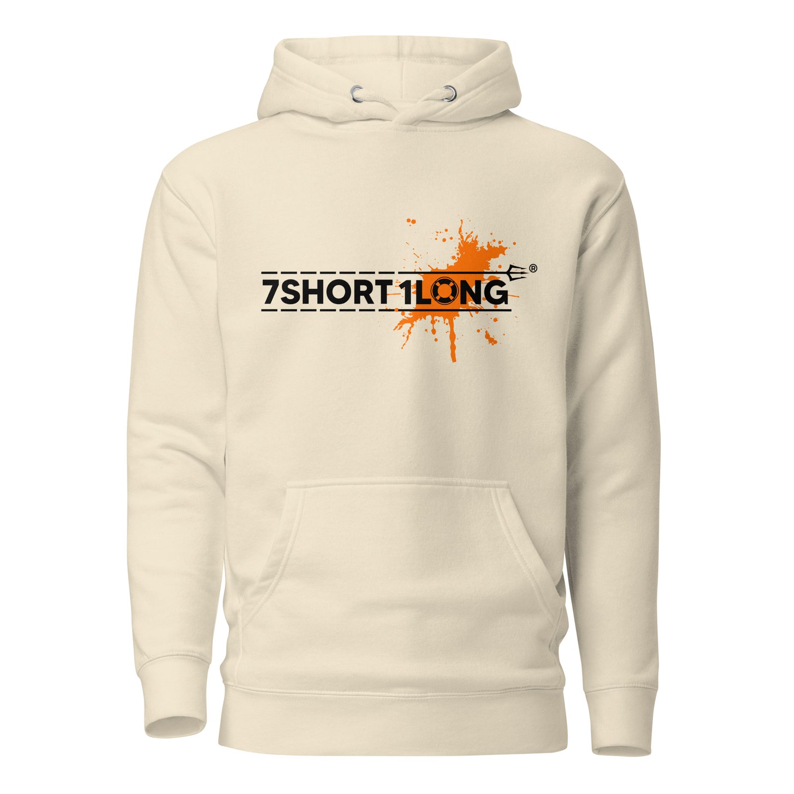 Unisex Safety at Sea Splash Graphic Hoodie by 7SHORT1LONG® in bone color with ocean-inspired splash design on front.