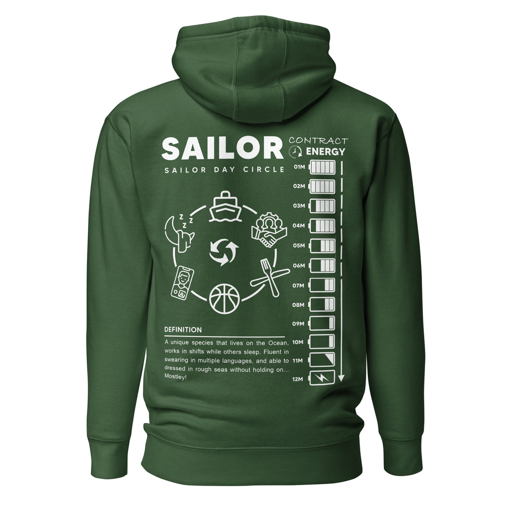 Unisex forest green Seafarer Daily Life Hoodie by 7SHORT1LONG® with front pocket and hood, made of premium cotton heritage fabric.