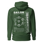 Unisex forest green Seafarer Daily Life Hoodie by 7SHORT1LONG® with front pocket and hood, made of premium cotton heritage fabric.
