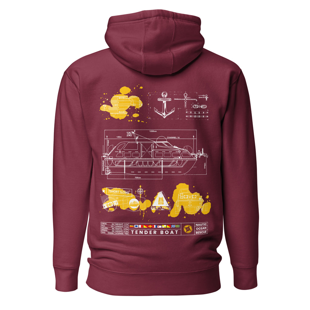 Maroon Cruise Ship Tender Hoodie by 7SHORT1LONG® featuring a cotton heritage fabric and a relaxed unisex pullover design.