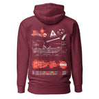 Maroon unisex cotton hoodie from 7SHORT1LONG® with "Fast Rescue Boat" logo on the back, premium pullover style.