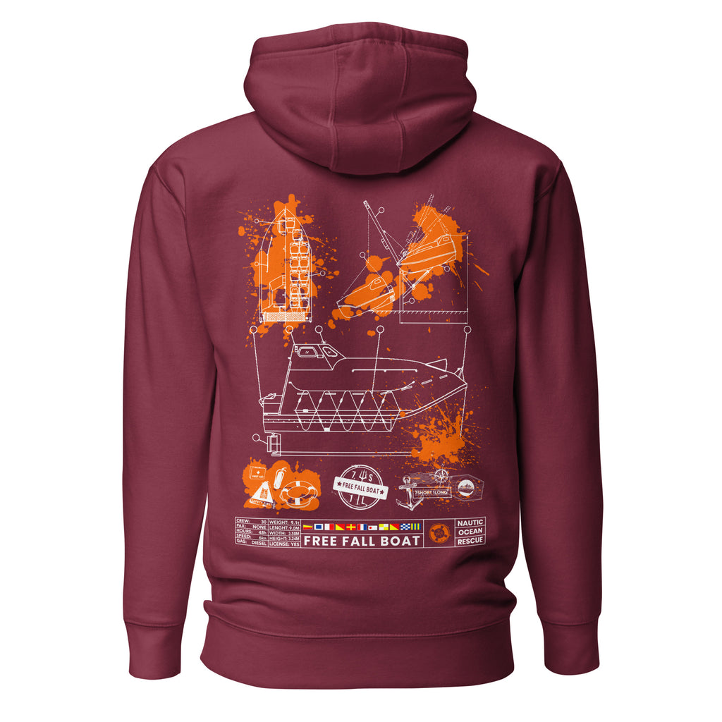 Maroon cotton-heritage unisex hoodie from 7SHORT1LONG® with a premium pullover design, shown from the back.