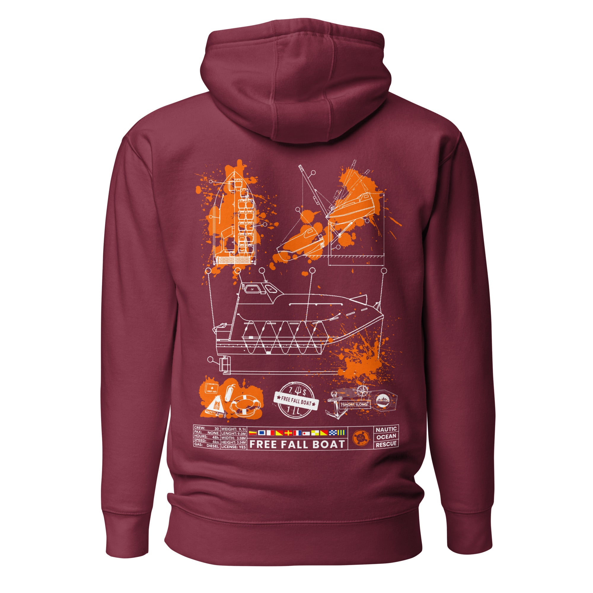 Maroon cotton-heritage unisex hoodie from 7SHORT1LONG® with a premium pullover design, shown from the back.