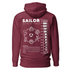 Maroon Seafarer Daily Life Hoodie by 7SHORT1LONG® in cotton heritage, unisex premium pullover with back design.