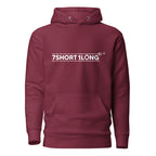 Maroon unisex cotton heritage hoodie by 7SHORT1LONG® with a front design, perfect for casual wear and comfortable style.