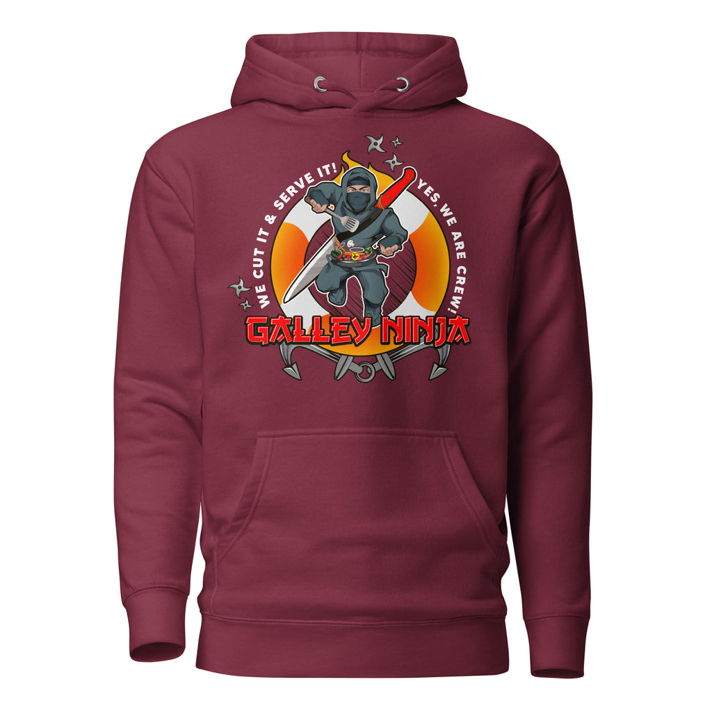 Maroon unisex cotton-heritage premium pullover hoodie from 7SHORT1LONG® with front design and crew neck.