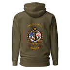 green seafarer hoodie with us sailor nautical anchor compass emblem, maritime sailor apparel and ocean seaman lifestyle clothing