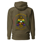 Unisex Myanmar Sailor Hoodie by 7SHORT1LONG® in military green with front and back design, cotton heritage fabric.