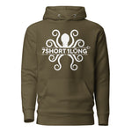 Green Military hoodie featuring a white kraken symbol combined with the 7Short1Long logo, inspired by maritime mythology and modern seafarer identity.
