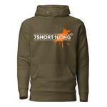 Military Green  hoodie featuring the 7Short1Long logo with a bold orange color spot accent, inspired by maritime signal colors, crew work, and seafarer identity.