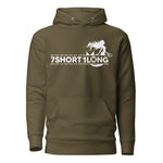 Military Green hoodie featuring a white mermaid graphic combined with the 7SHORT1LONG logo, inspired by maritime mythology, seafarer folklore, and modern crew identity.