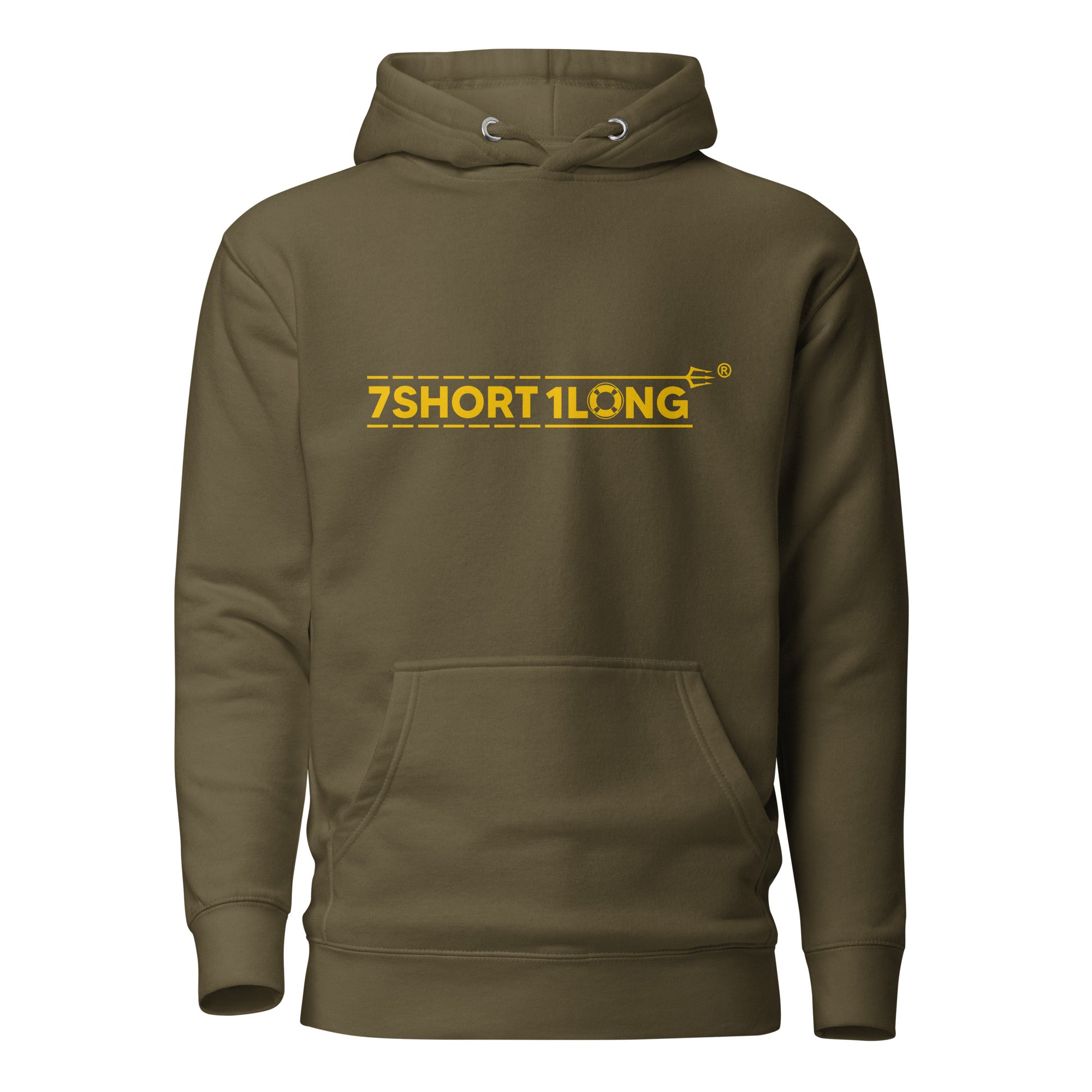 Unisex Myanmar Sailor Hoodie by 7SHORT1LONG® in military green with front design, made from premium cotton heritage fabric.