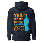 Crew hoodie featuring a bold middle finger design symbolizing crew attitude, dark humor, and unfiltered maritime work culture.