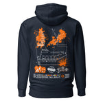 Crew hoodie inspired by free-fall lifeboat operations and SOLAS safety regulations, representing emergency evacuation and safety at sea.