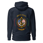 navy seafarer hoodie with us sailor nautical anchor compass emblem, maritime sailor apparel and ocean seaman lifestyle clothing