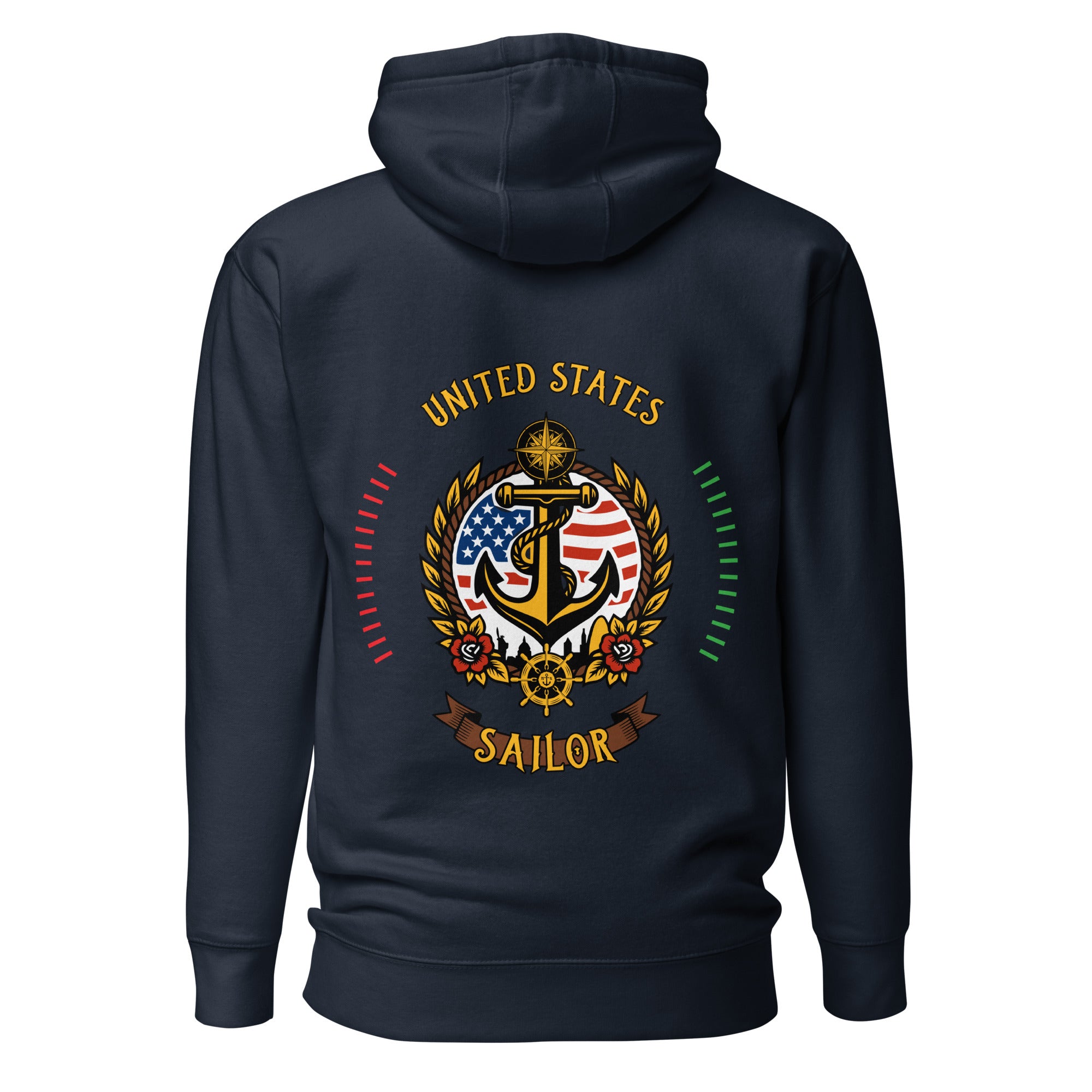 navy seafarer hoodie with us sailor nautical anchor compass emblem, maritime sailor apparel and ocean seaman lifestyle clothing