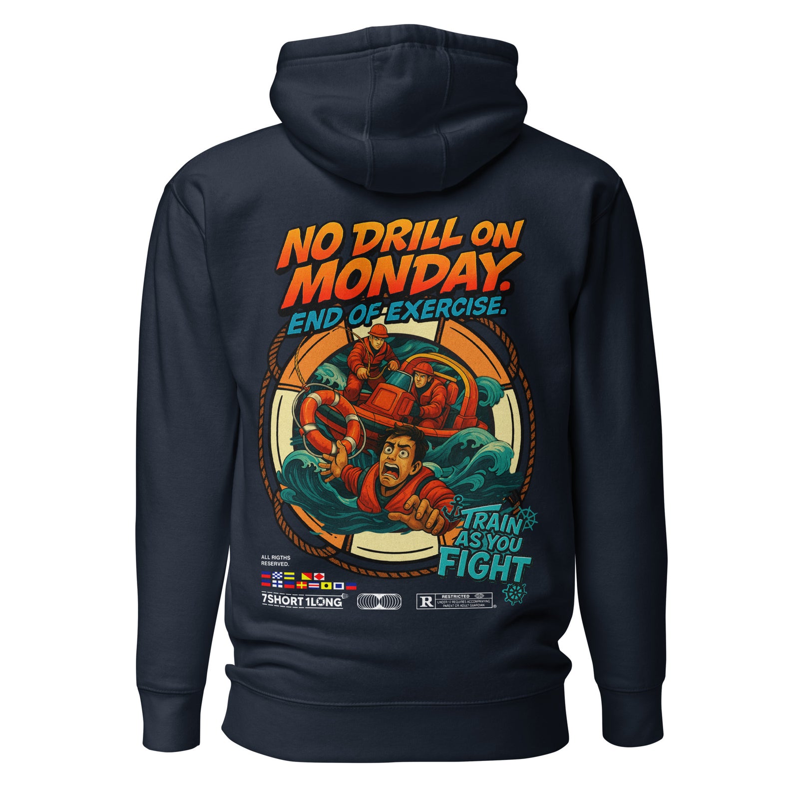 Unisex navy blazer cotton hoodie by 7SHORT1LONG®, featuring a comfortable pullover design and casual style.