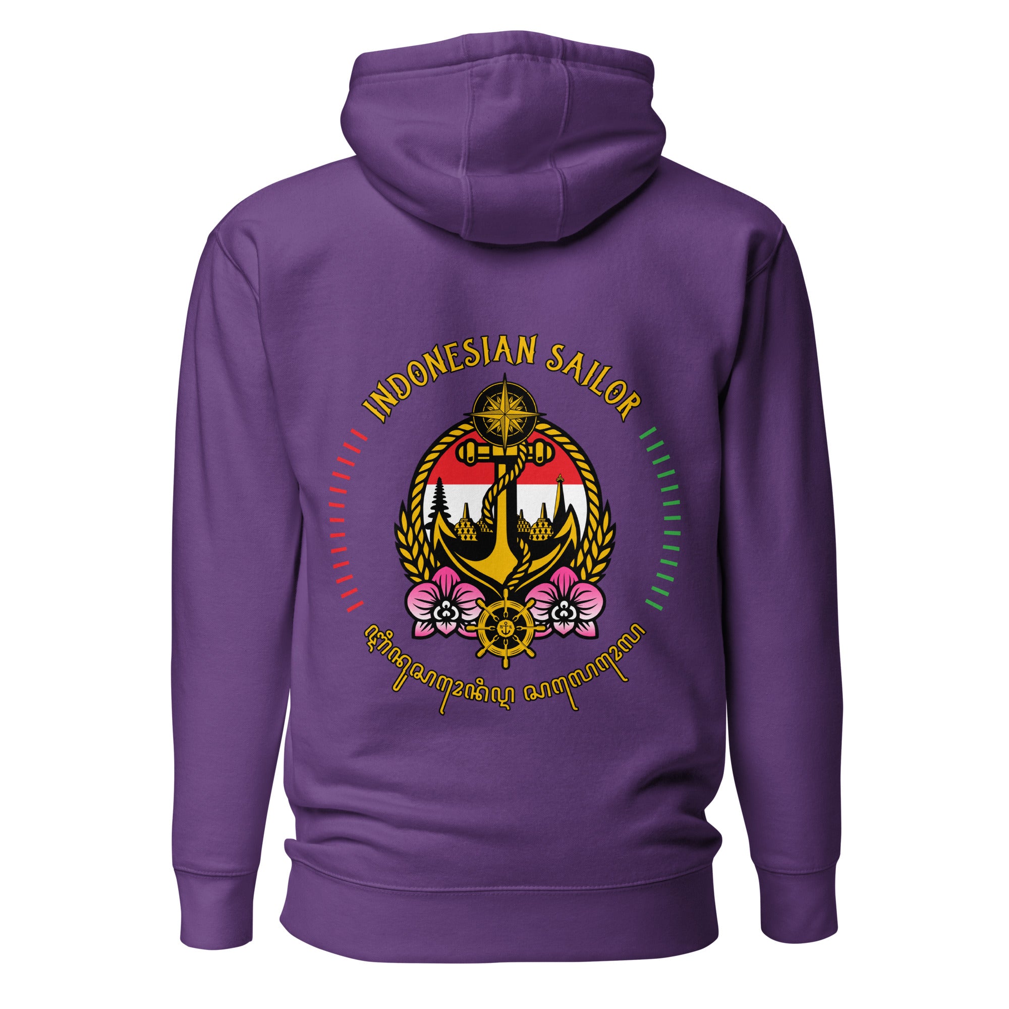 purple seafarer hoodie with Indonesian sailor nautical anchor compass emblem, maritime sailor apparel and ocean seaman lifestyle clothing